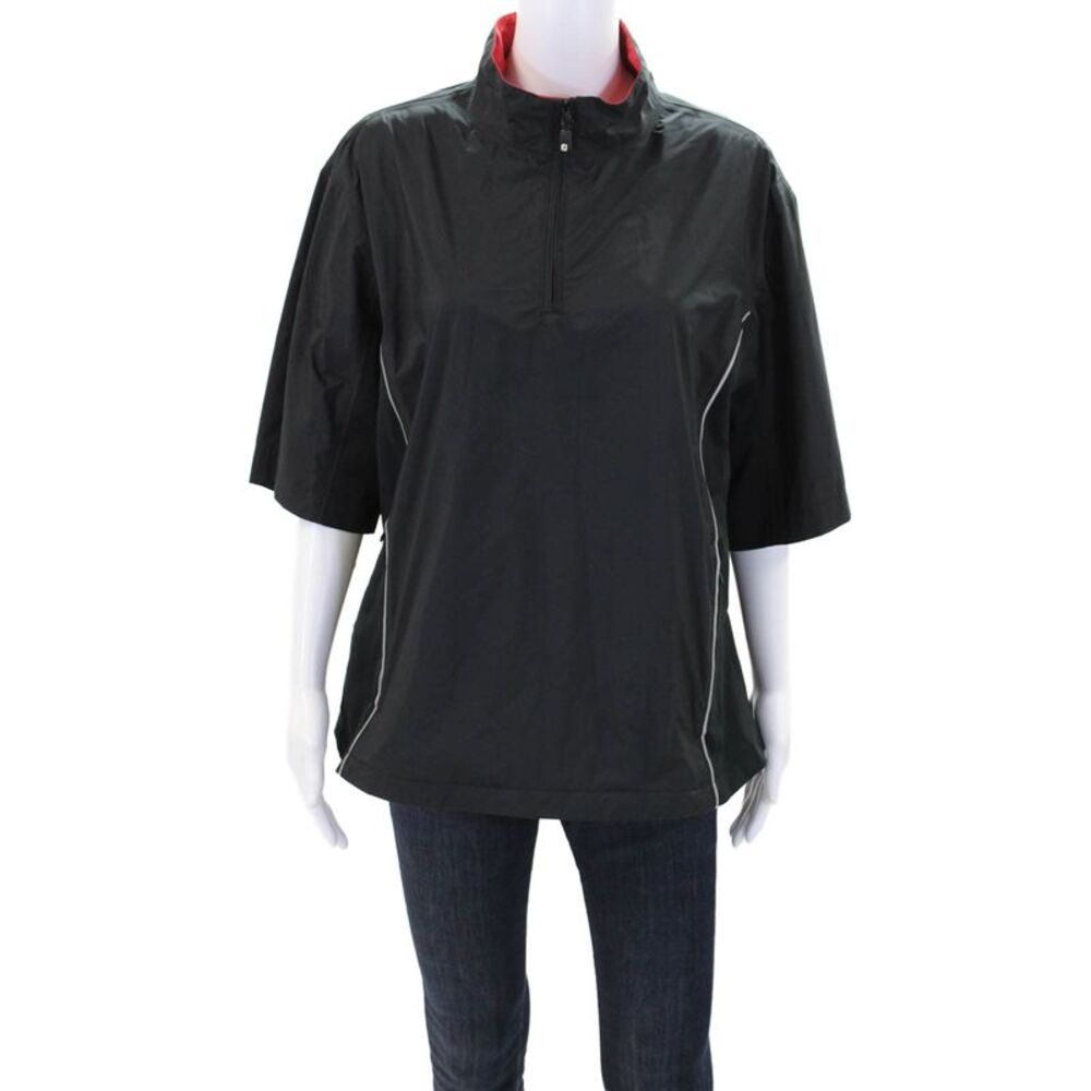 Dryjoys Womens Black Red Collar Half Zip Short Sleeve Pullover Jacket Size L